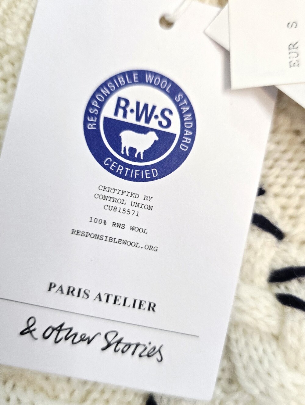 & Other Stories Paris Atelier Cream Cable Knit Wool Sweater Navy Whipstitch - Picture 4 of 10